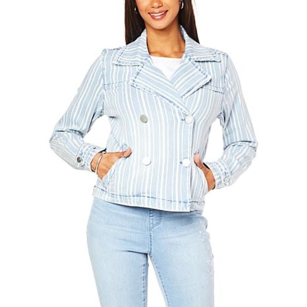 DG2 by Diane Gilman Virtual Stretch Striped Denim Peacoat Size XS